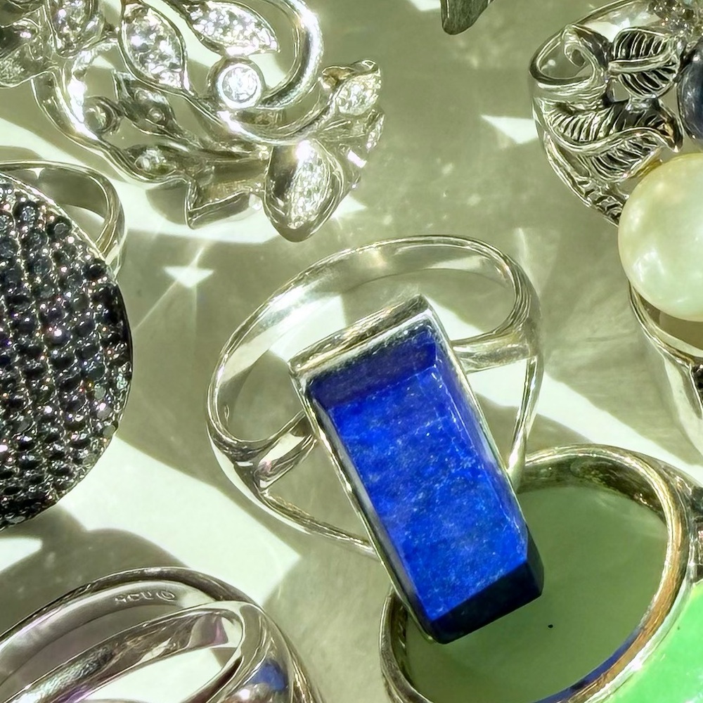 Vintage Estate .925 Solid Sterling Silver Lapis Rectangular Ring Size 9.5 - Picture 3 of 5